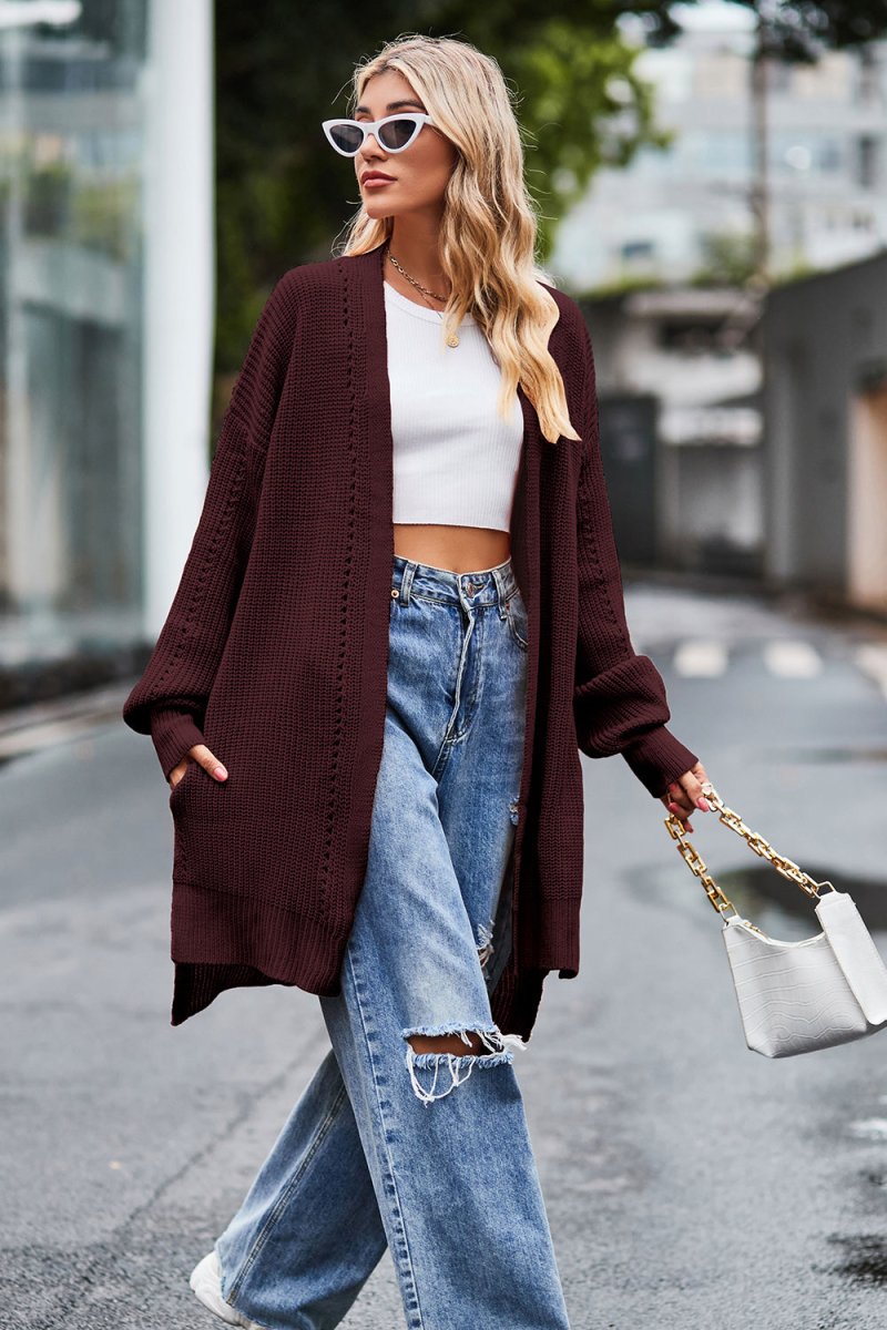 Open Front Dropped Shoulder Longline Cardigan - Outerwear