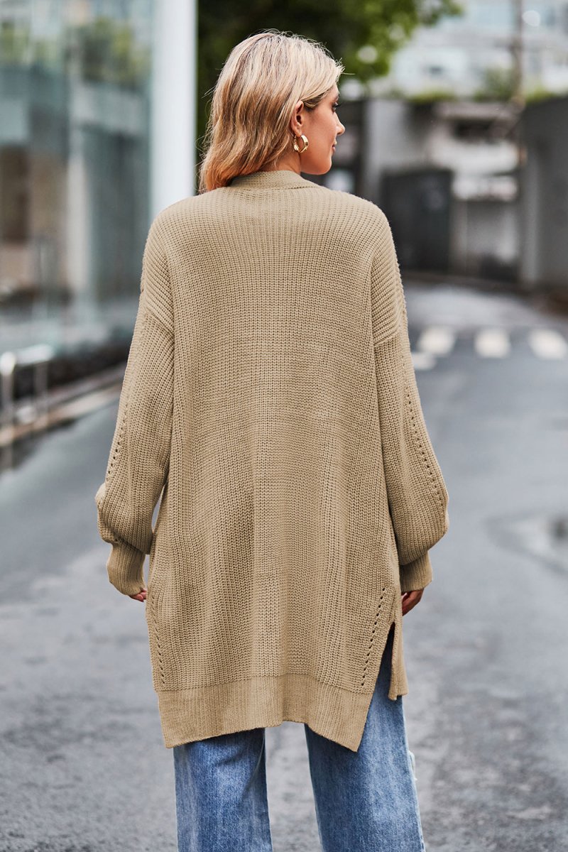 Open Front Dropped Shoulder Longline Cardigan - Outerwear