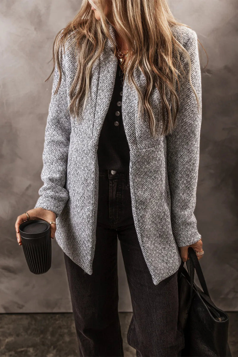 Open Front Long Sleeve Jacket - Outerwear