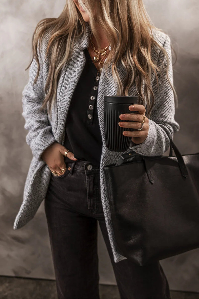 Open Front Long Sleeve Jacket - Outerwear