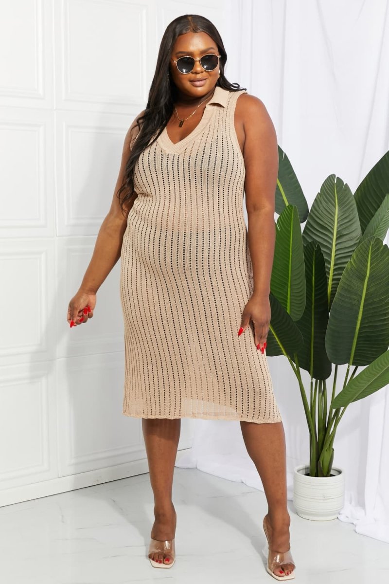 Openwork Johnny Collar Cover Up Dress - Sweater Dress