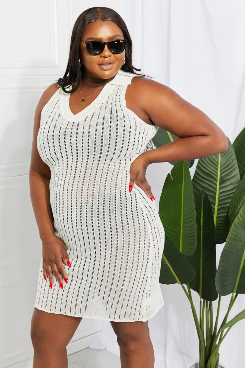 Openwork Johnny Collar Cover Up Dress - Sweater Dress