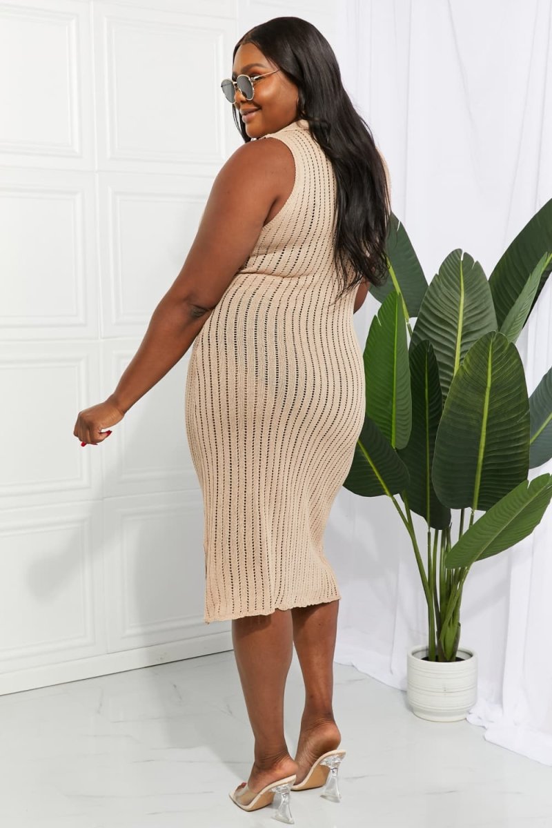 Openwork Johnny Collar Cover Up Dress - Sweater Dress