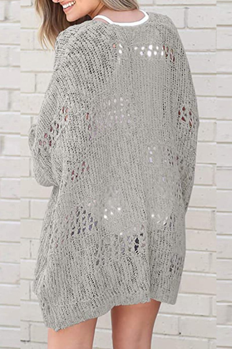 Openwork Open Front Long Sleeve Cardigan - Outerwear