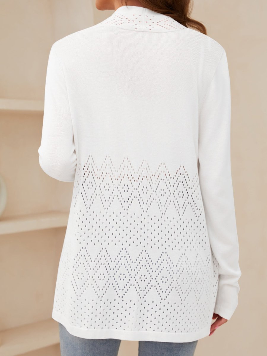 Openwork Open Front Long Sleeve Cardigan - Outerwear