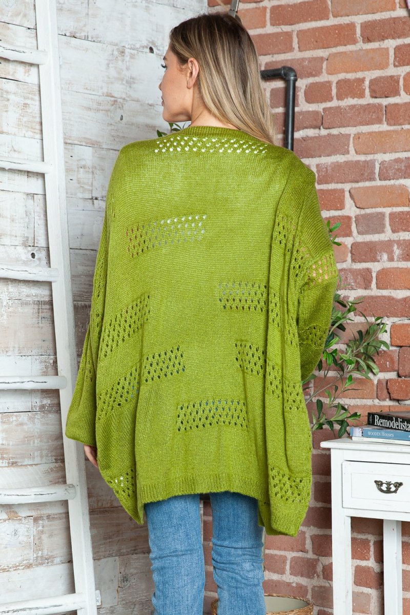 Openwork Open Front Long Sleeve Cardigan - Outerwear