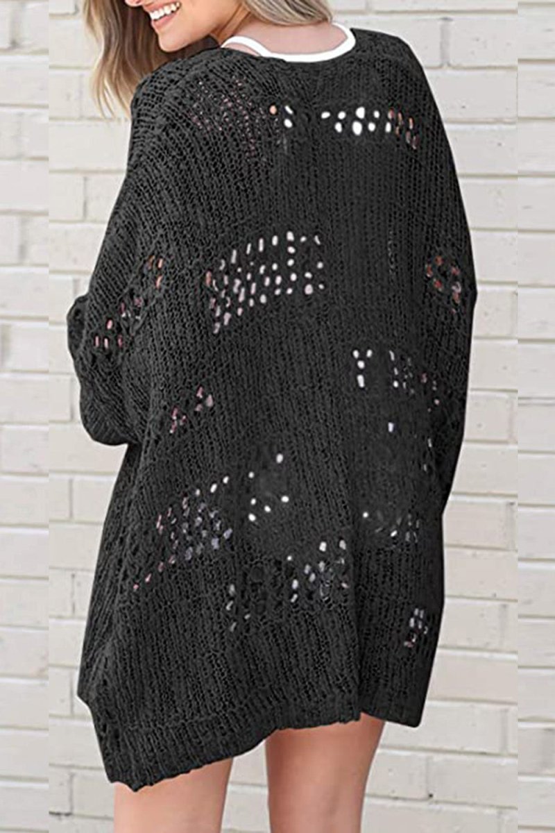 Openwork Open Front Long Sleeve Cardigan - Outerwear
