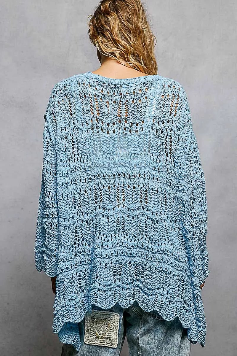 Openwork Scalloped Edge Cardigan - 