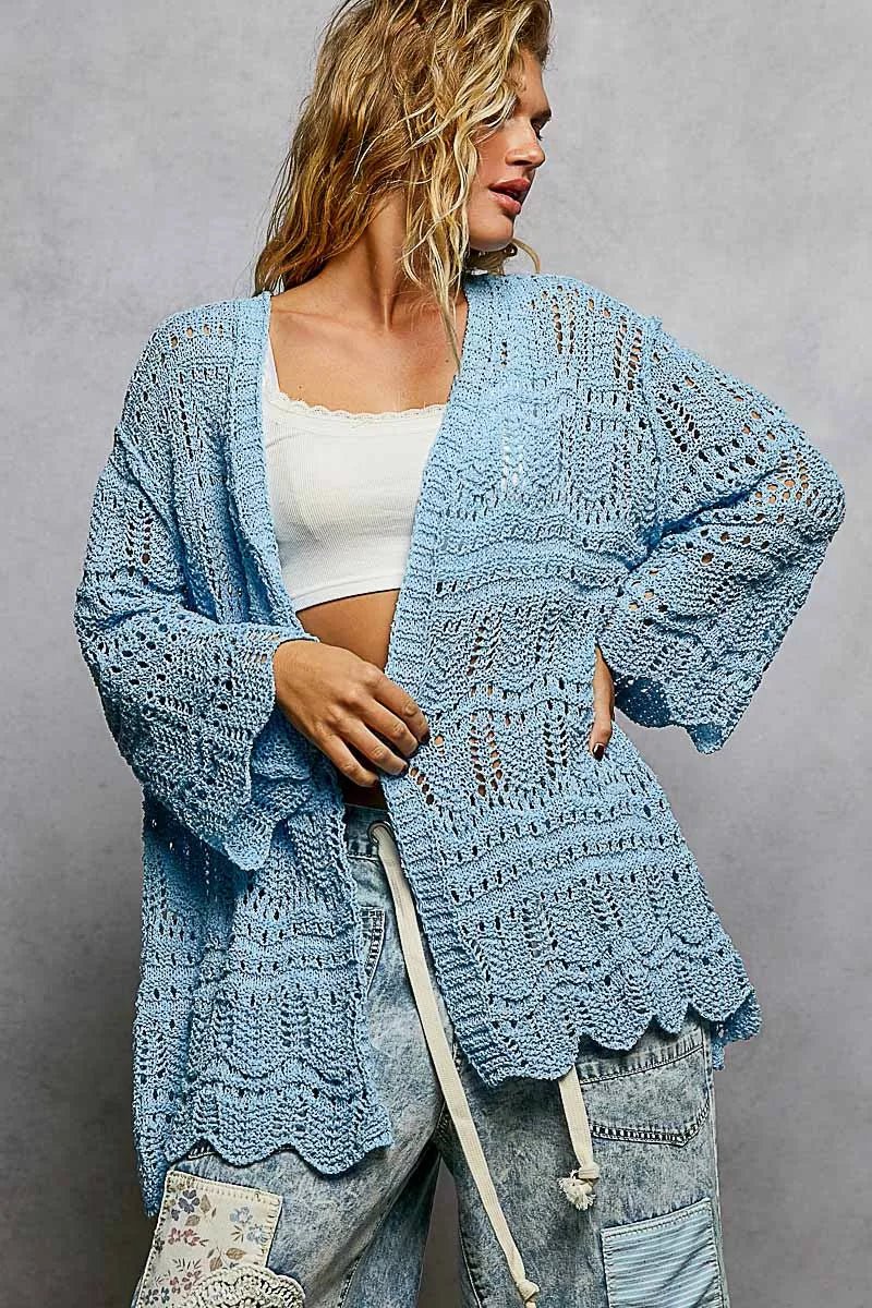 Openwork Scalloped Edge Cardigan - 
