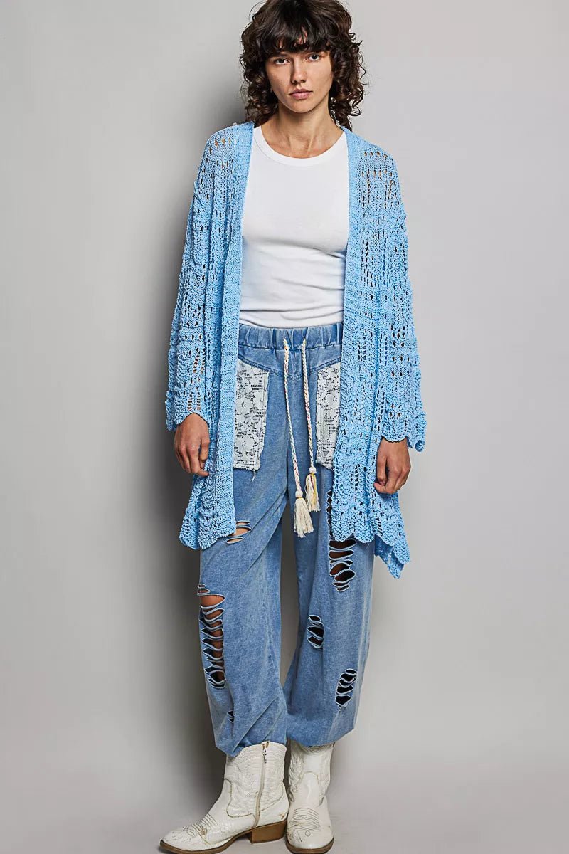 Openwork Scalloped Edge Cardigan - 