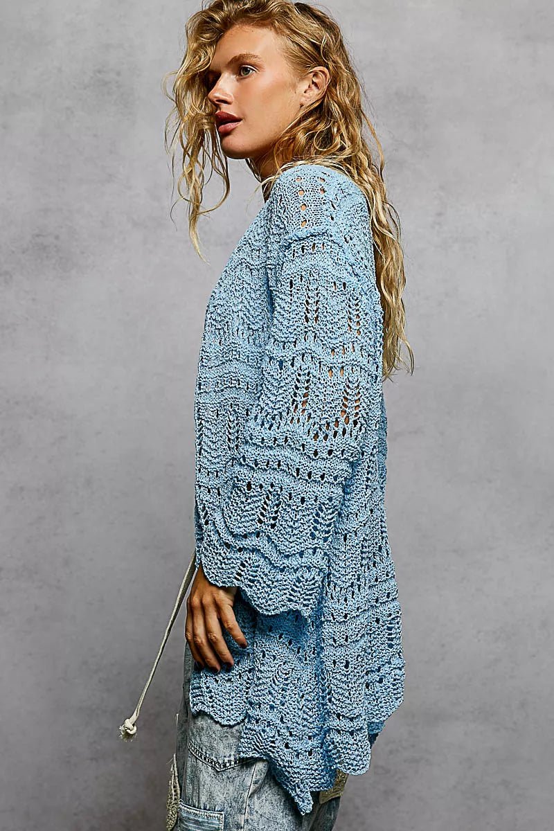 Openwork Scalloped Edge Cardigan - 