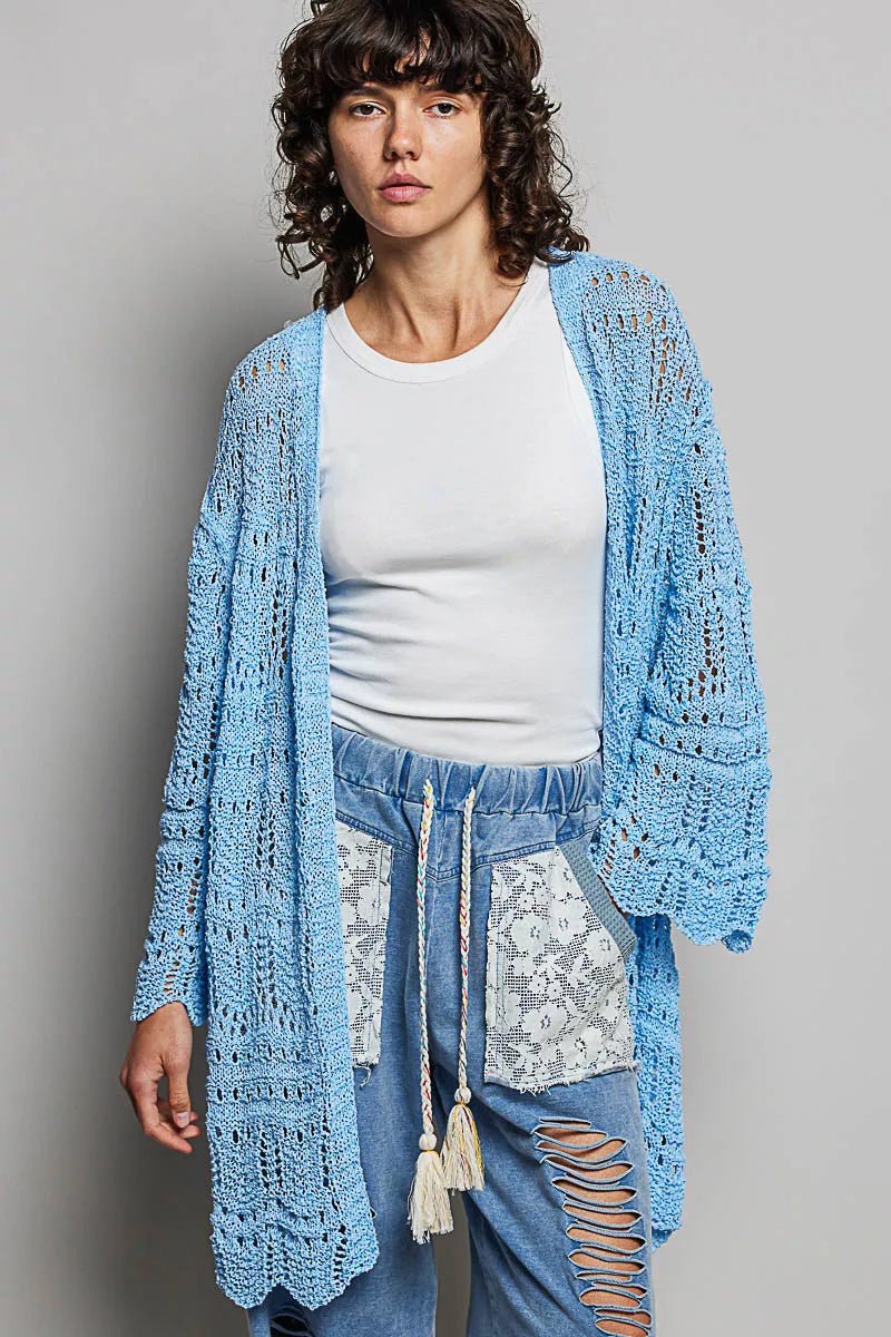 Openwork Scalloped Edge Cardigan - 