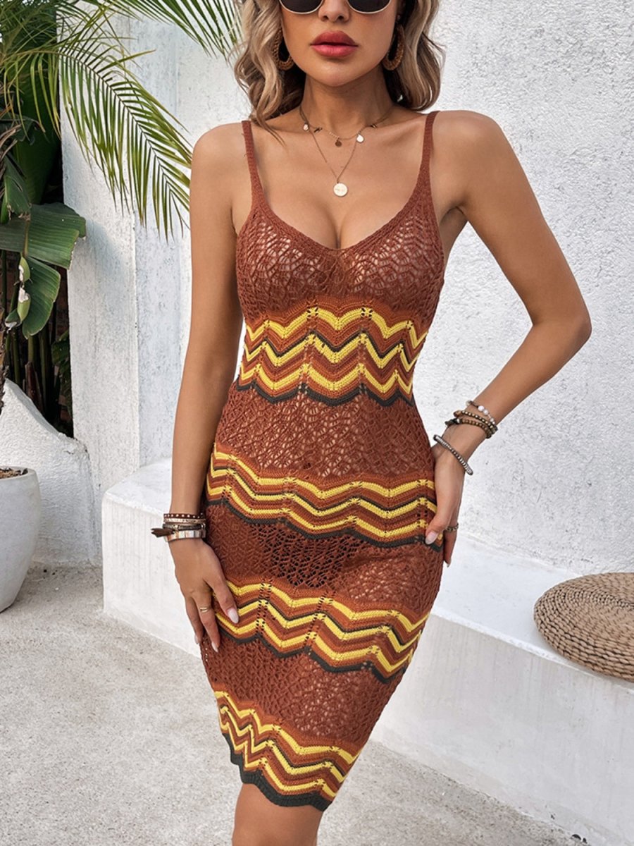 Openwork Scoop Neck Sweater Dress - Sweater Dress