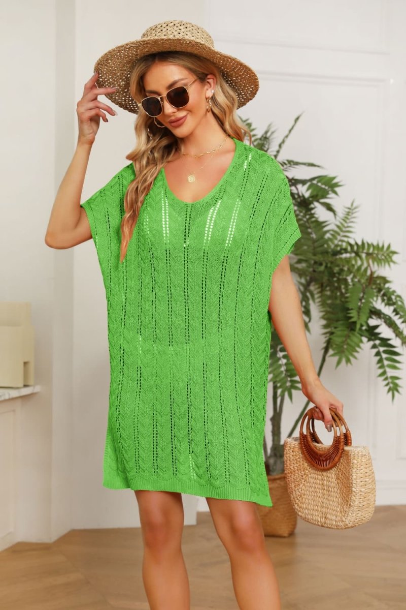 Openwork Side Slit Knit Dress - Sweater Dress