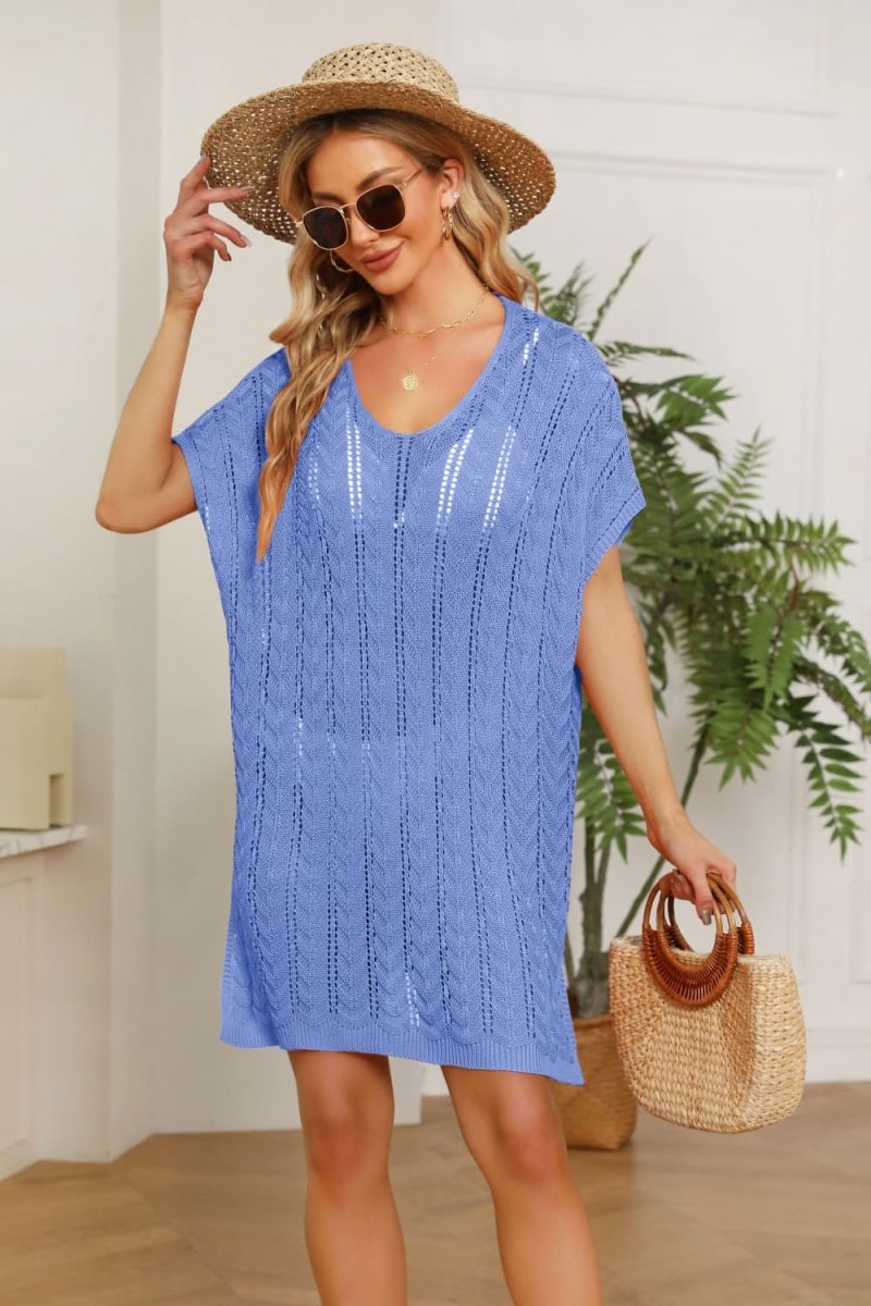 Openwork Side Slit Knit Dress - Sweater Dress