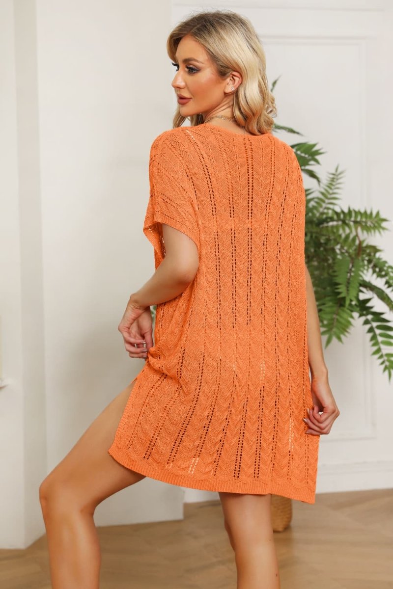 Openwork Side Slit Knit Dress - Sweater Dress