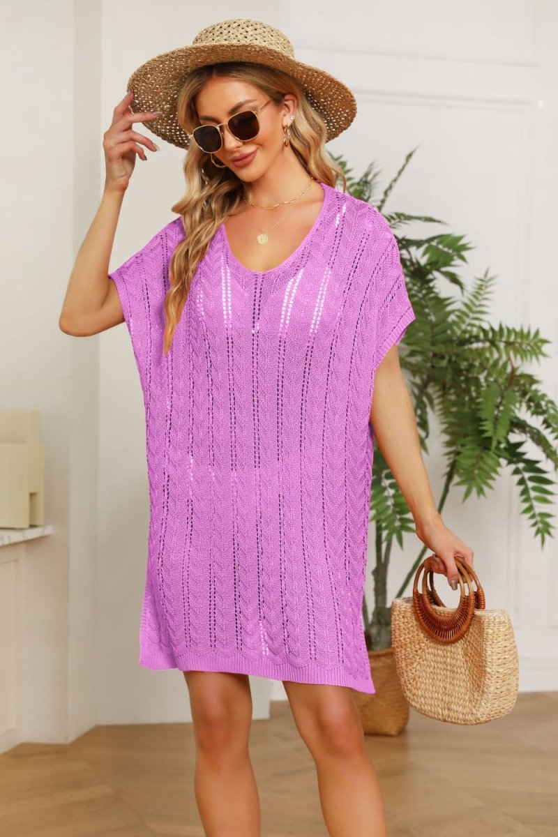 Openwork Side Slit Knit Dress - Sweater Dress