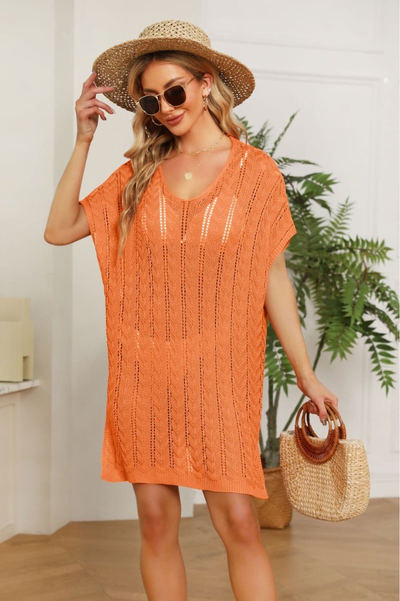 Openwork Side Slit Knit Dress - Sweater Dress