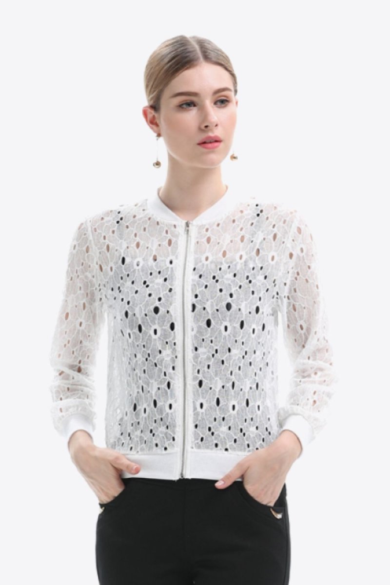 Openwork Zip Up Jacket - Outerwear