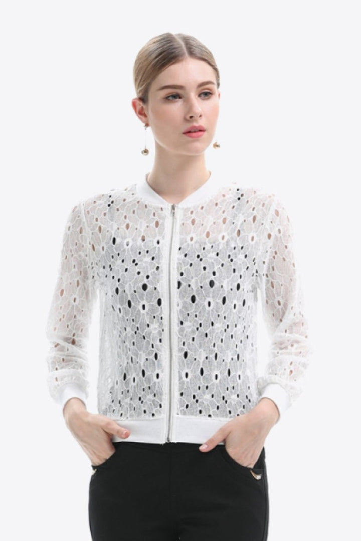 Openwork Zip Up Jacket - Outerwear