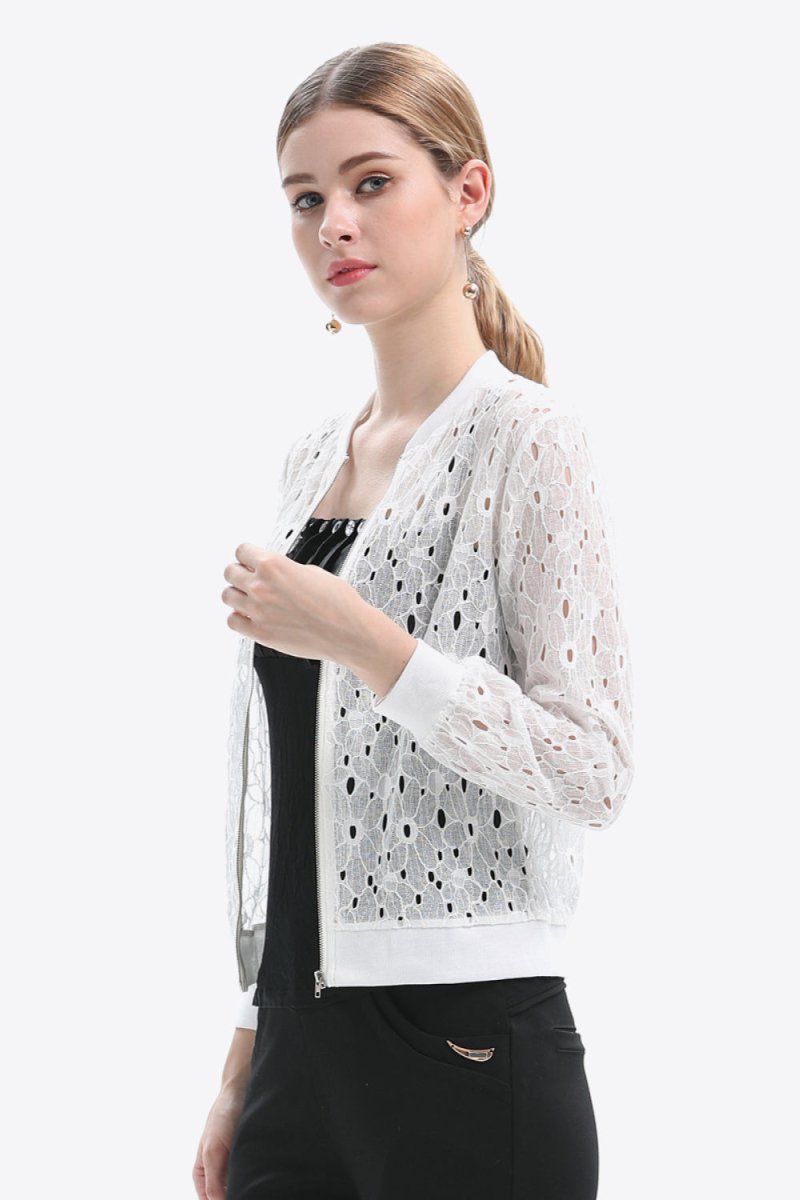 Openwork Zip Up Jacket - Outerwear