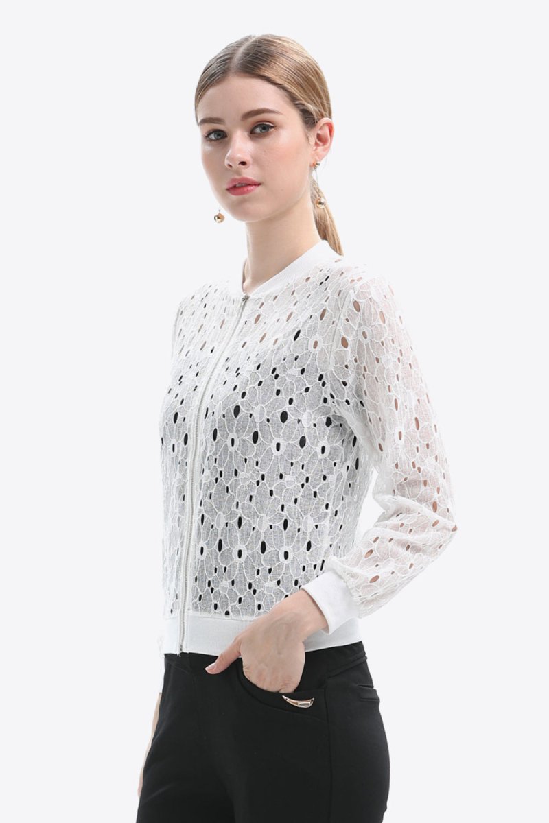 Openwork Zip Up Jacket - Outerwear