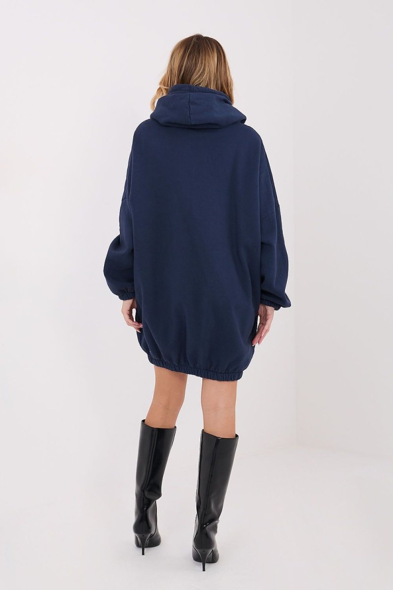 Oversize Cotton Hooded Sweatshirt Dress - 
