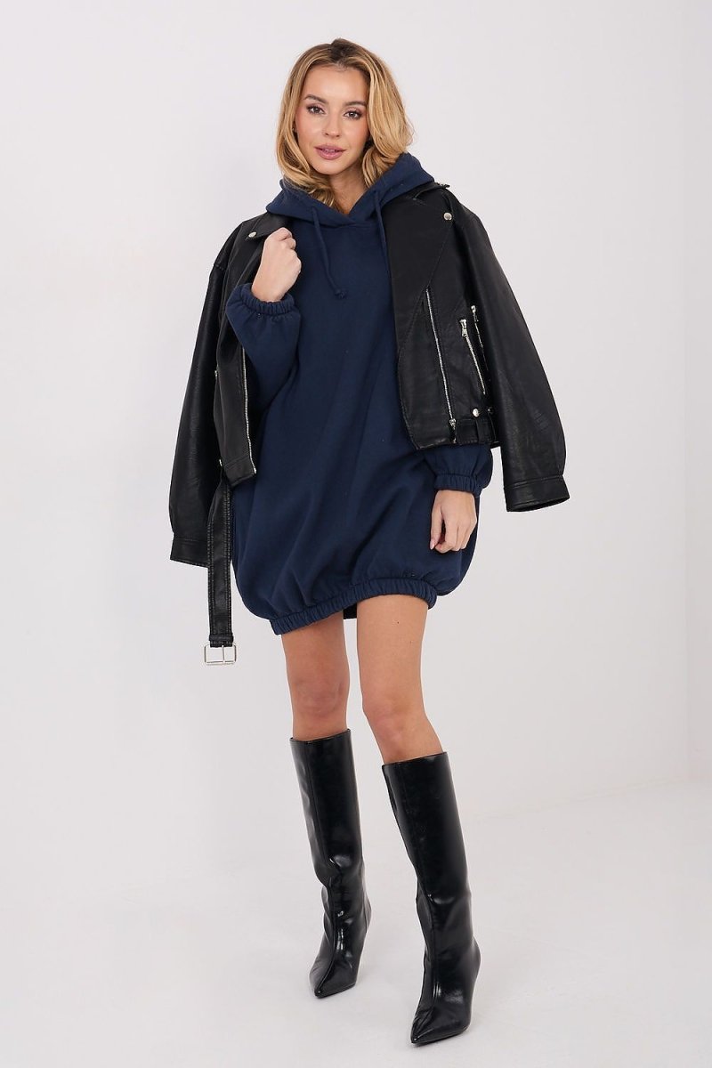 Oversize Cotton Hooded Sweatshirt Dress - 
