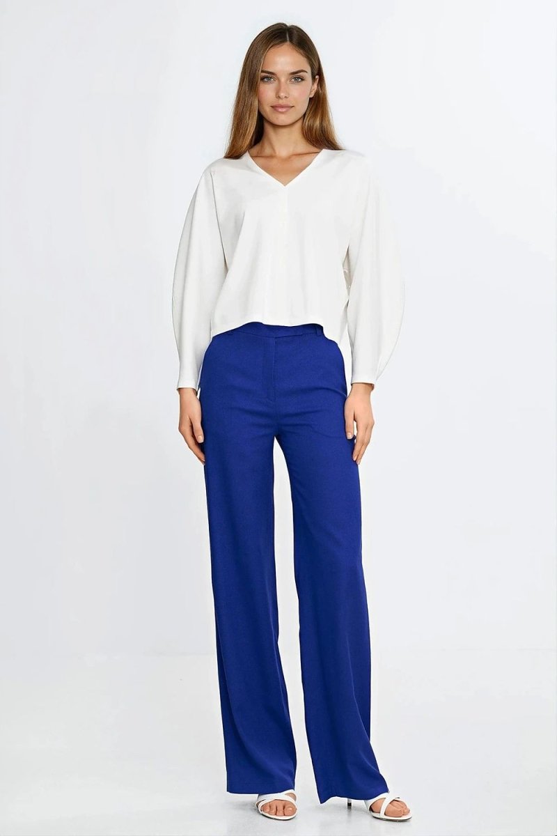Oversize V - Neck Blouse with Balloon Sleeves - 