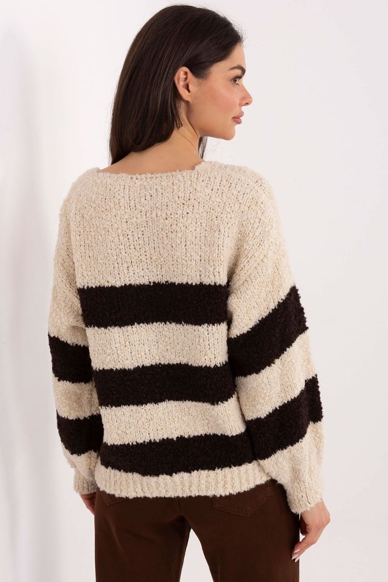 Oversized Striped V - Neck Sweater - 