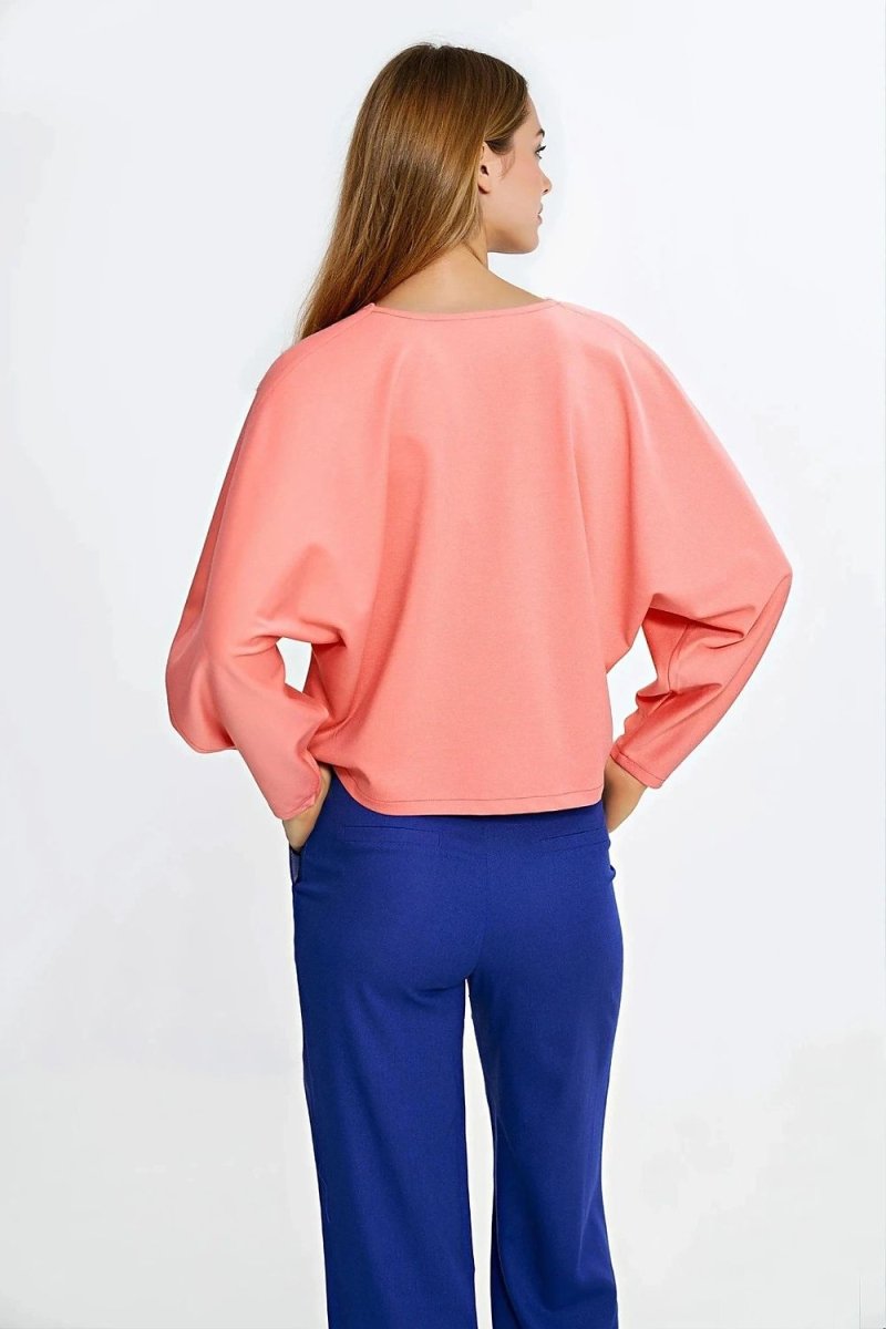 Oversized V - Neck Balloon Sleeve Blouse - 