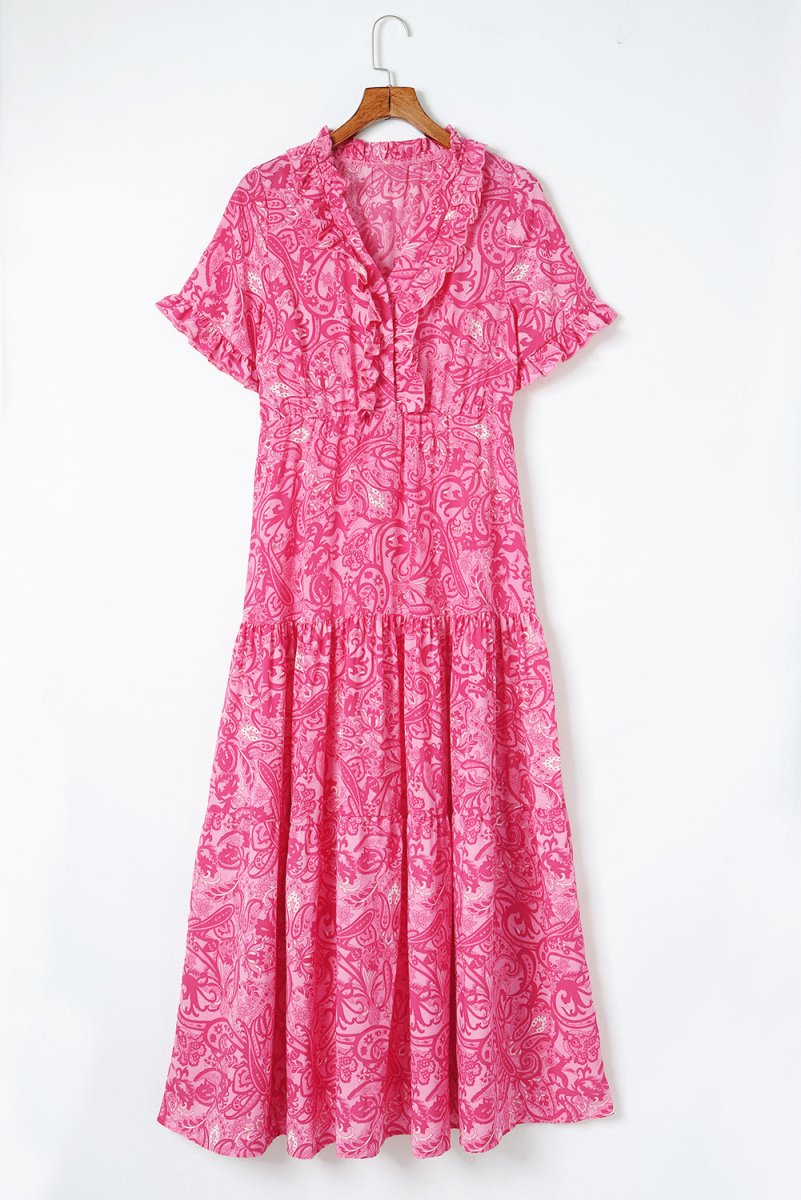 Paisley Print Flounce Sleeve Maxi Dress - Casual Dress
