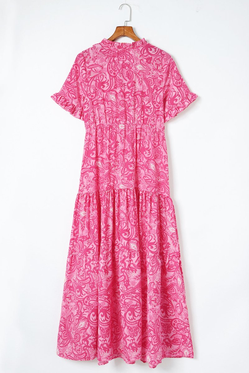 Paisley Print Flounce Sleeve Maxi Dress - Casual Dress