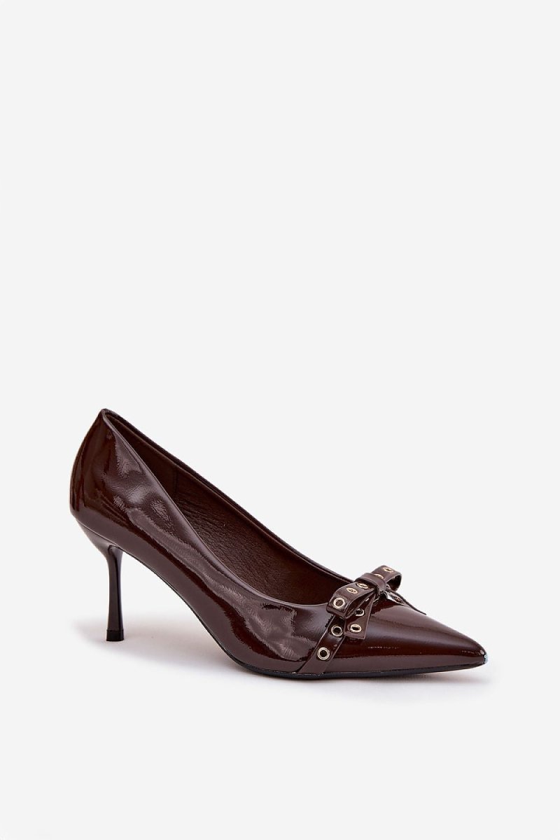 Patent Eco Leather High Heels with Bow - 