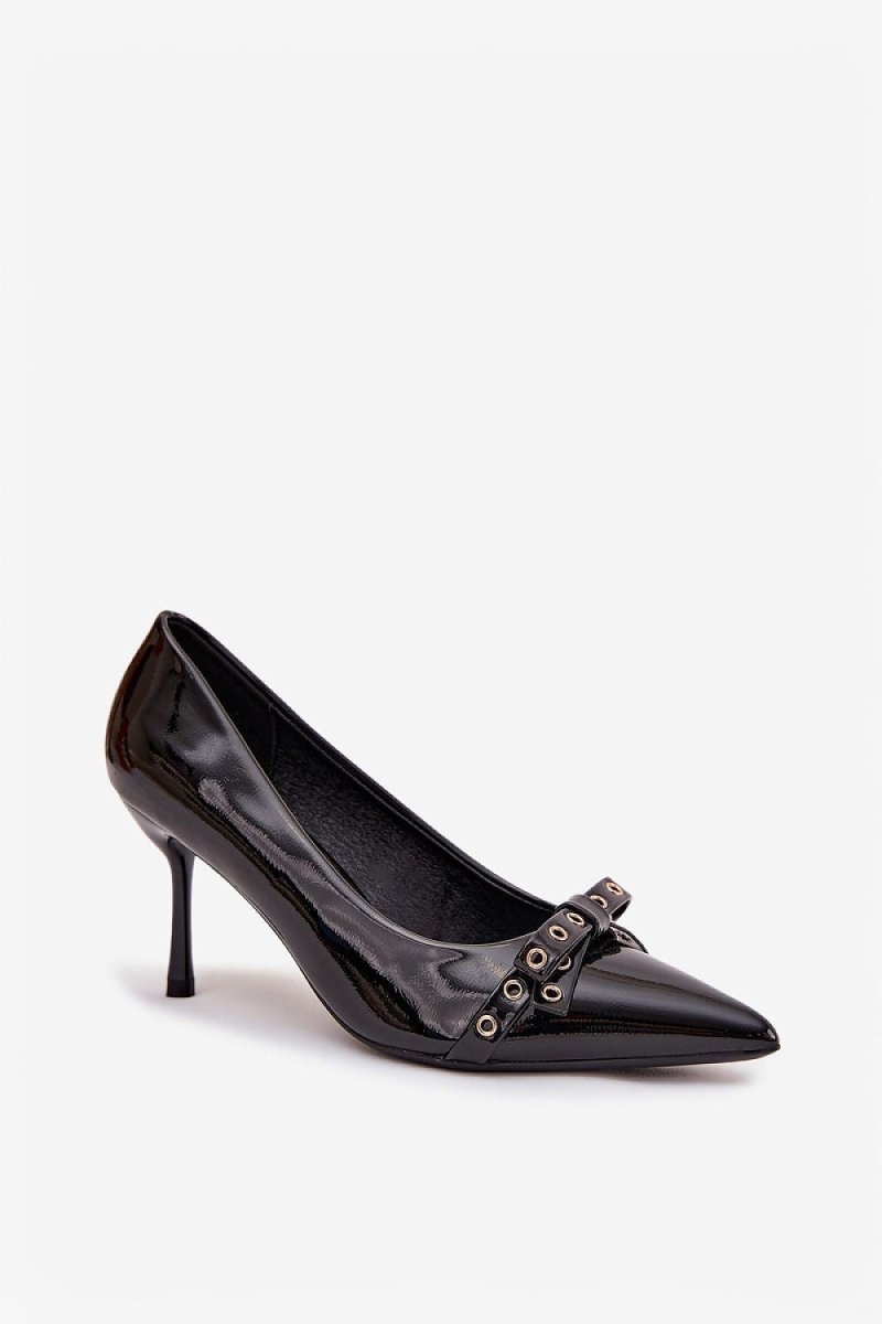 Patent Eco Leather High Heels with Bow - 