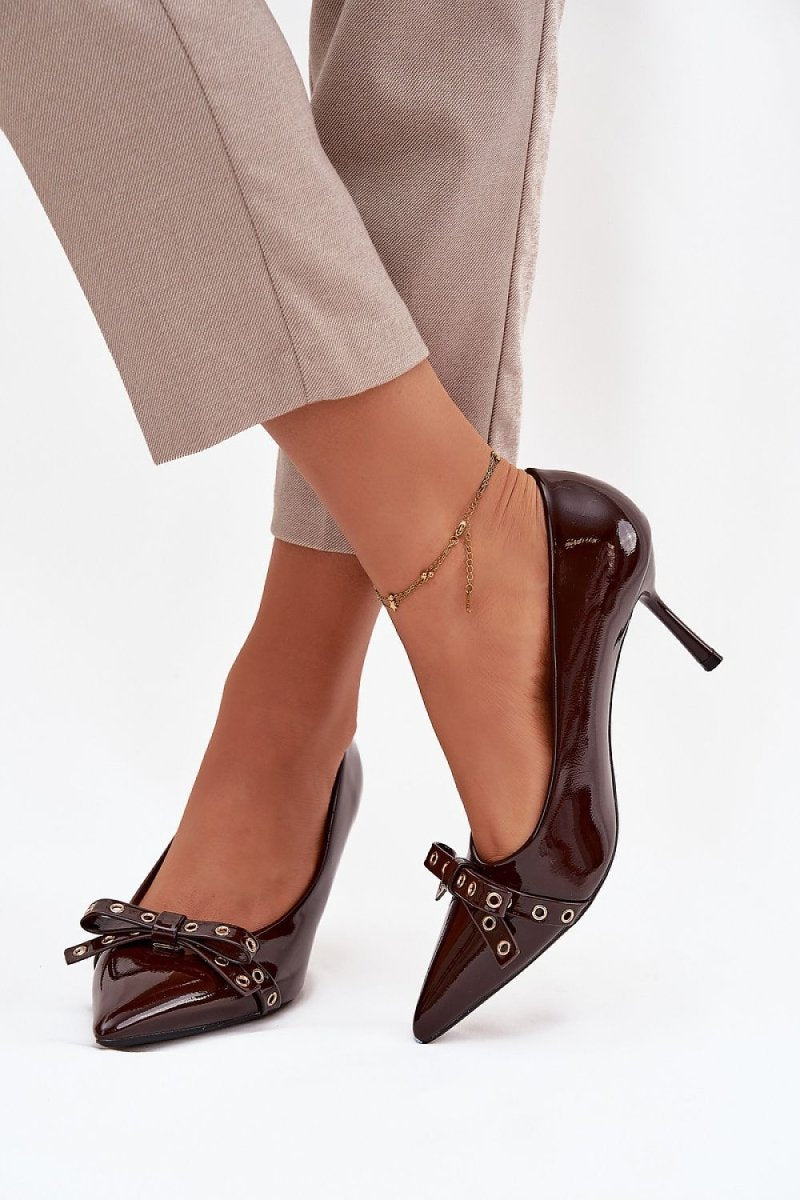 Patent Eco Leather High Heels with Bow - 