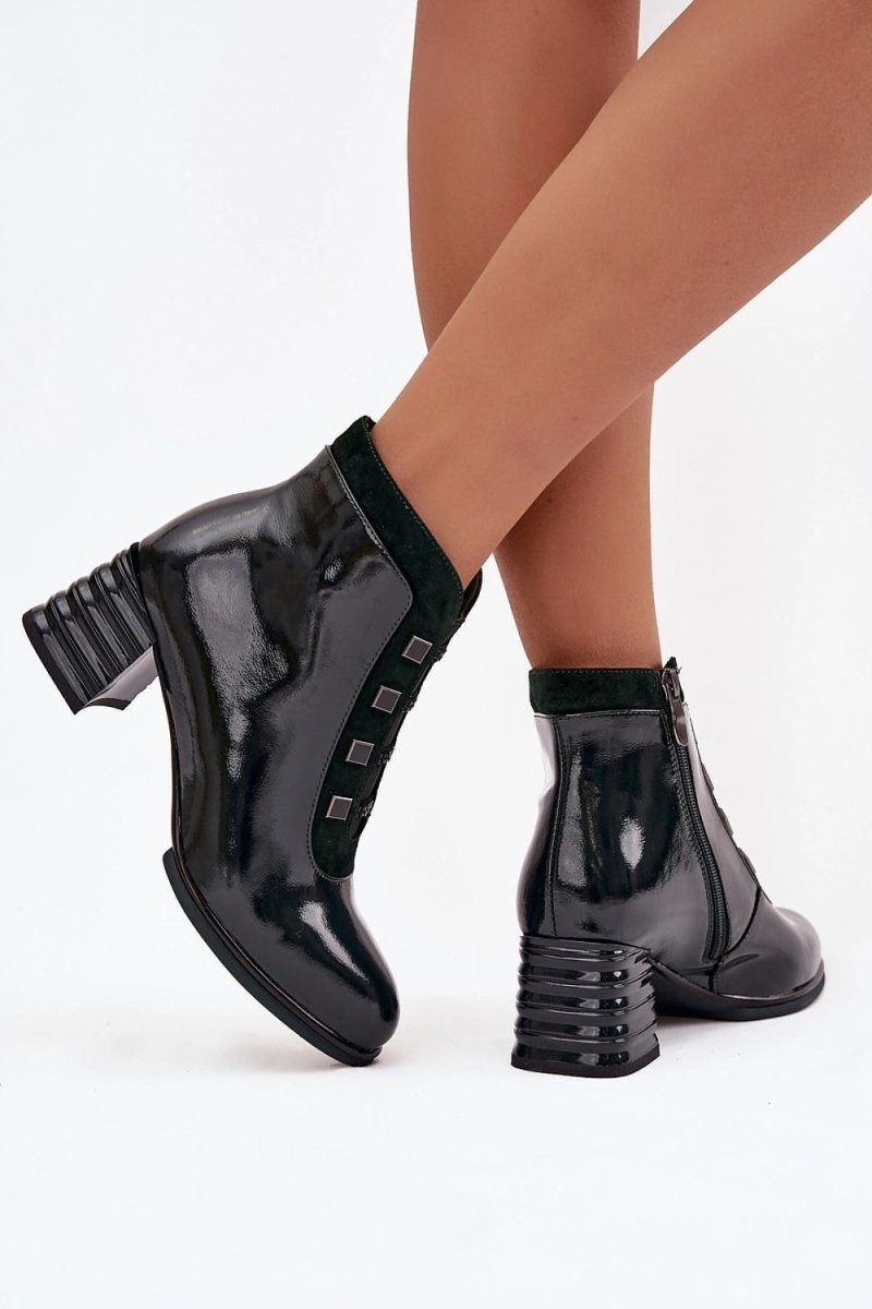 Patent Leather Ankle Boots with Zipper - 