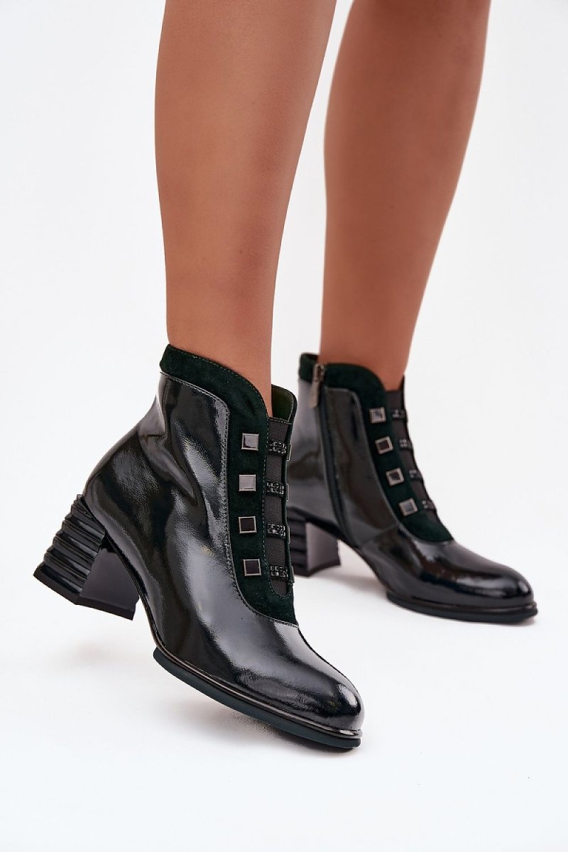 Patent Leather Ankle Boots with Zipper - 