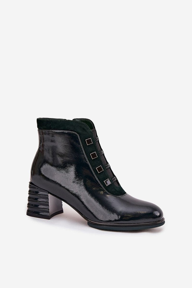 Patent Leather Ankle Boots with Zipper - 