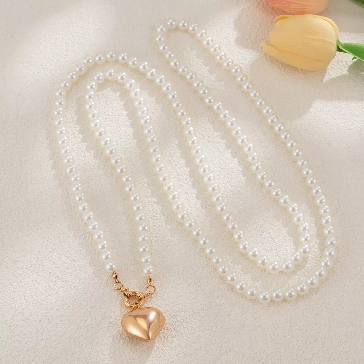 Pearl Chain Heart Necklace - 