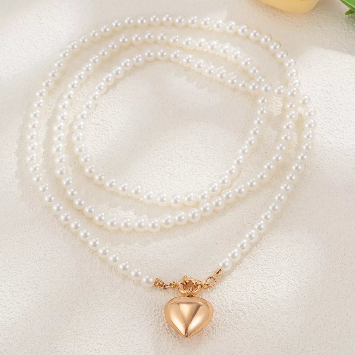 Pearl Chain Heart Necklace - 