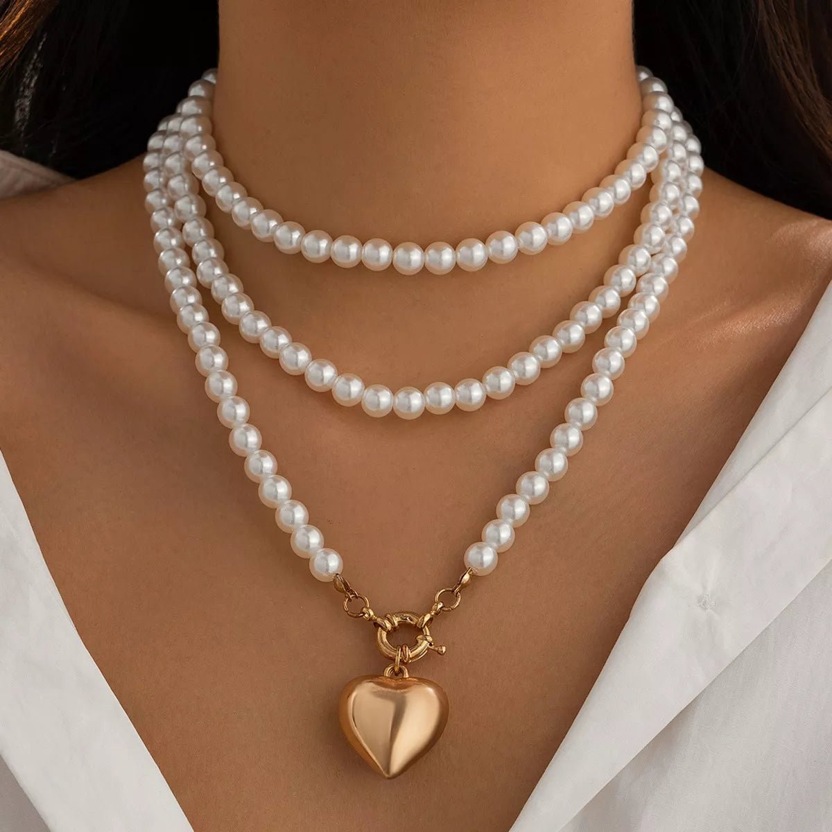 Pearl Chain Heart Necklace - 