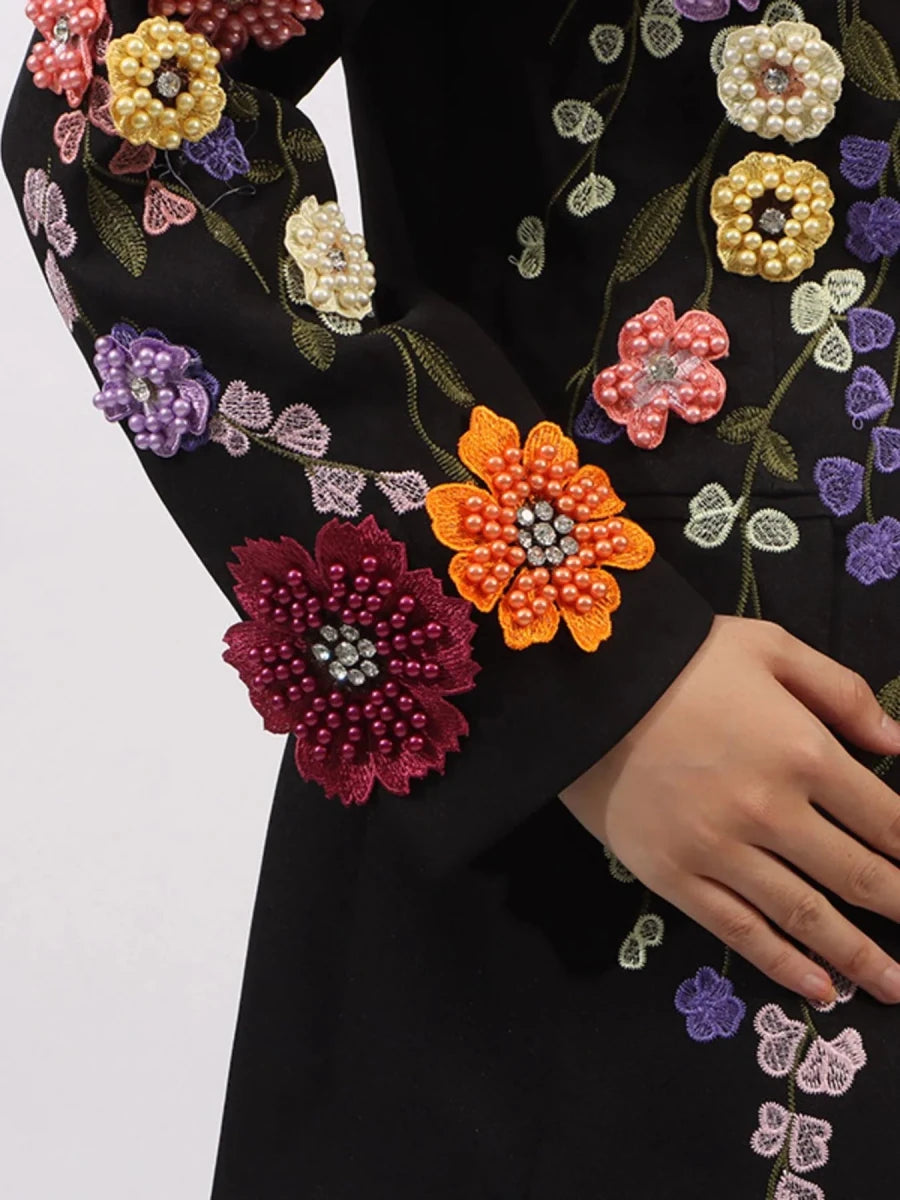 Pearl Detail Blazer with Flower Lapel - 