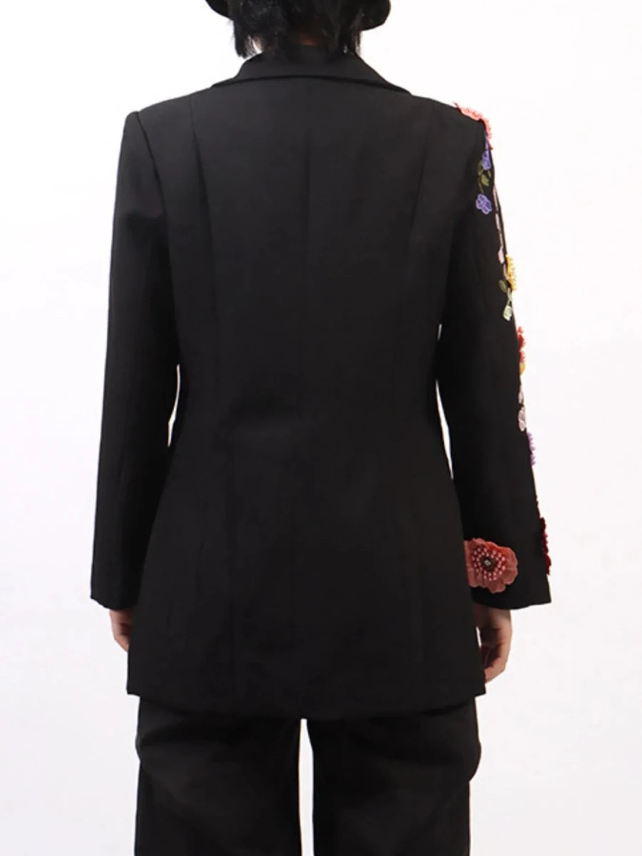 Pearl Detail Blazer with Flower Lapel - 