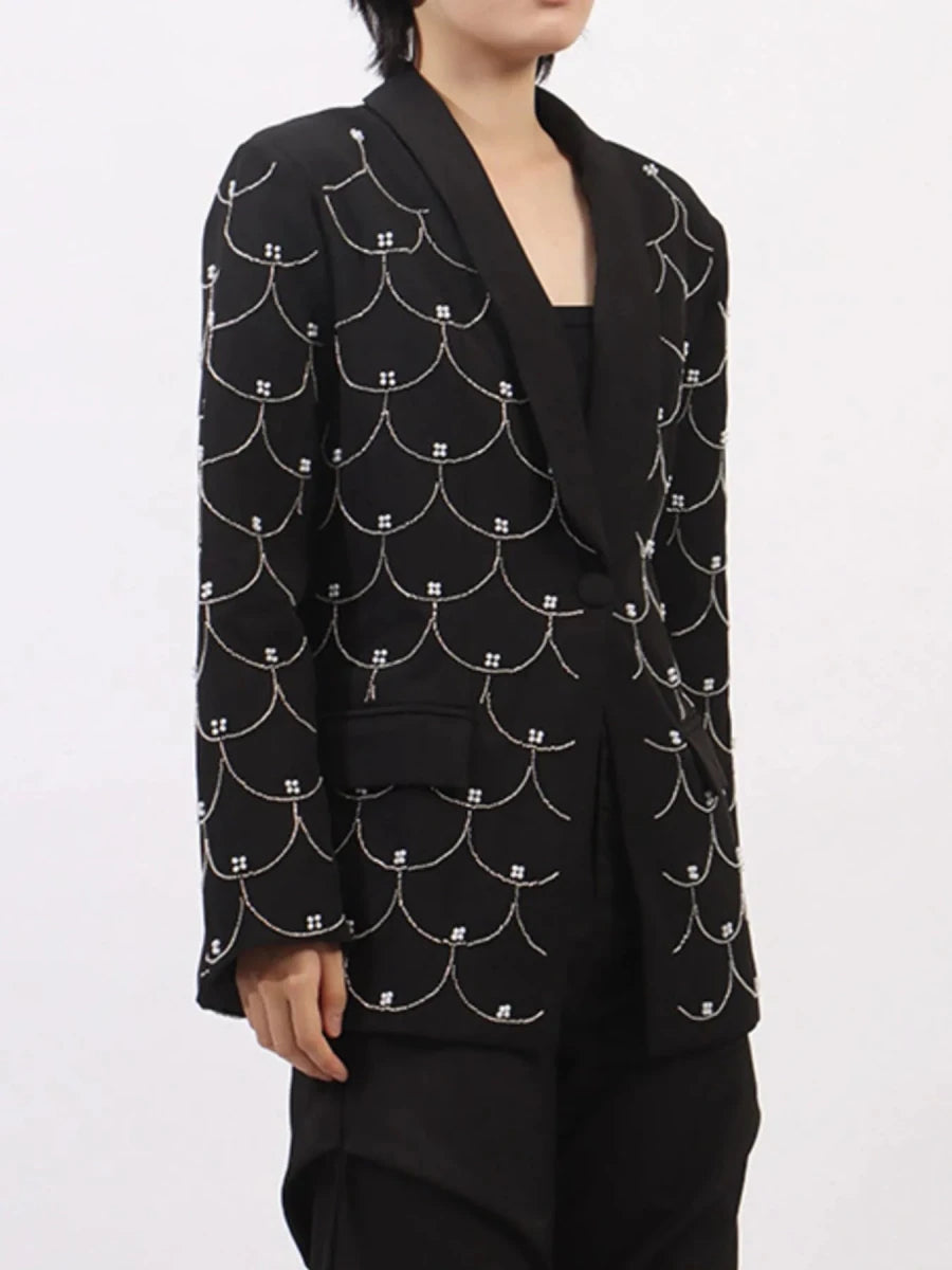 Pearl Detail Long Sleeve Blazer - 