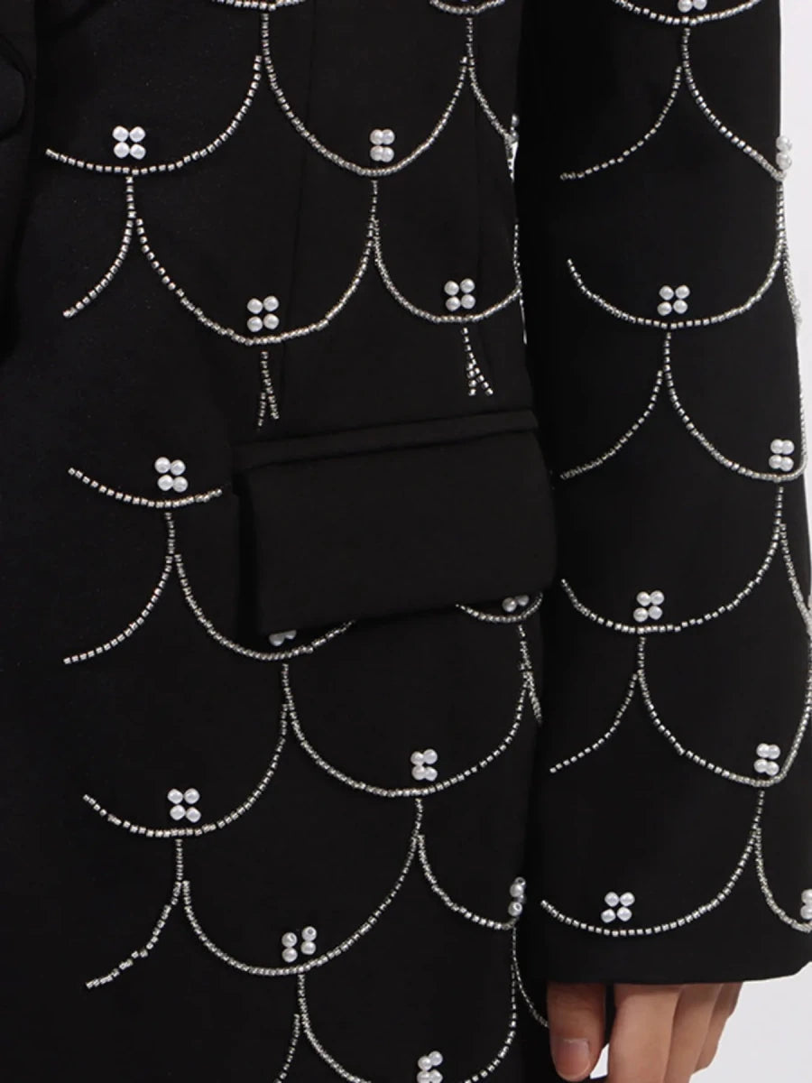 Pearl Detail Long Sleeve Blazer - 