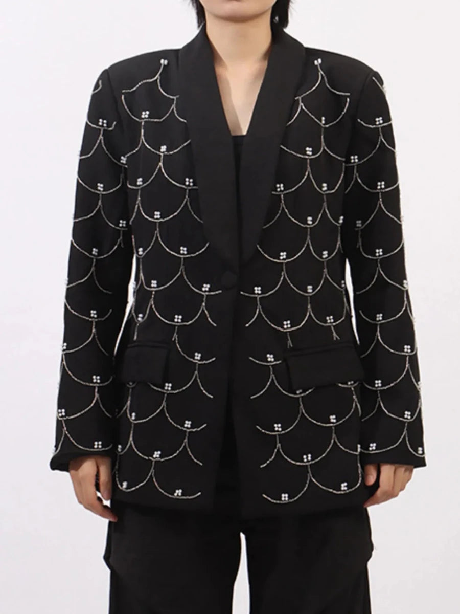 Pearl Detail Long Sleeve Blazer - 
