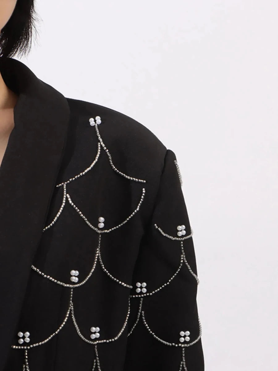 Pearl Detail Long Sleeve Blazer - 