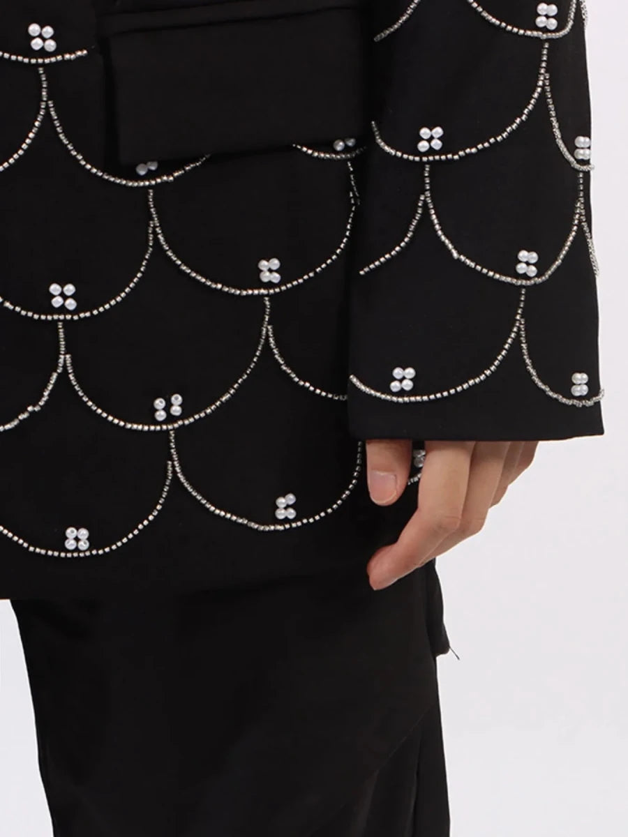 Pearl Detail Long Sleeve Blazer - 