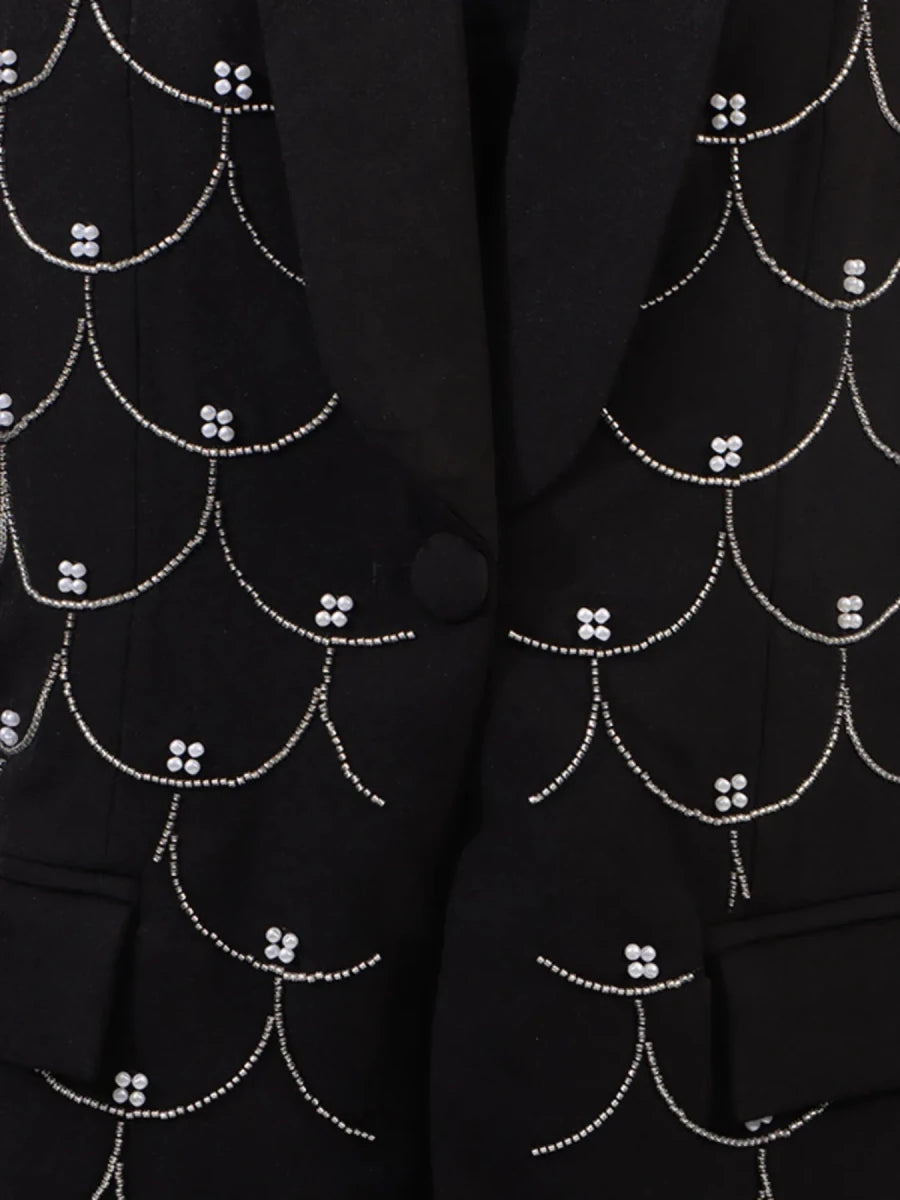 Pearl Detail Long Sleeve Blazer - 